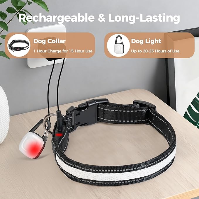Light Up Dog Collar with Dogs Light Set, Adjustable USB Rechargeable LED Dog Collar Light for Night Walking for Small Medium Large Pet
