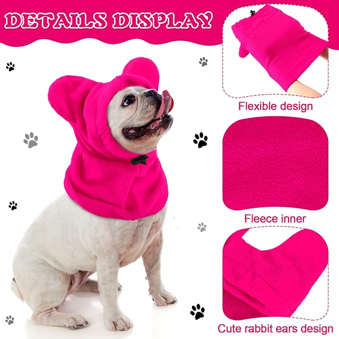 Winter Dog Hats Quiet Ears for Dogs Ear Muffs Pet Neck Warmer Scarf Hoodie Noise Protection Cover Beanie Head Wrap Costume for Pet Dog Cats(Rose Red,S)