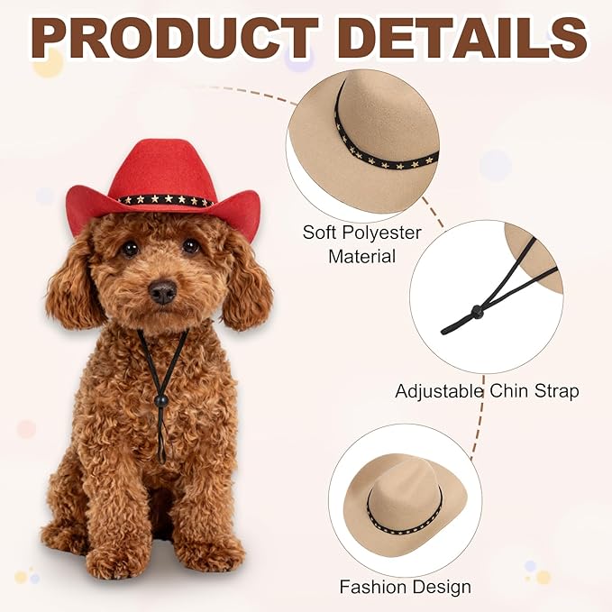 Dog Cowboy Hat, Mini Cowboy Hat for Pet with Chin Strap Adjustable Cosplay Cap, (Khaki, L), Intended for Dogs and Cats/Halloween Costume/Party Decoration