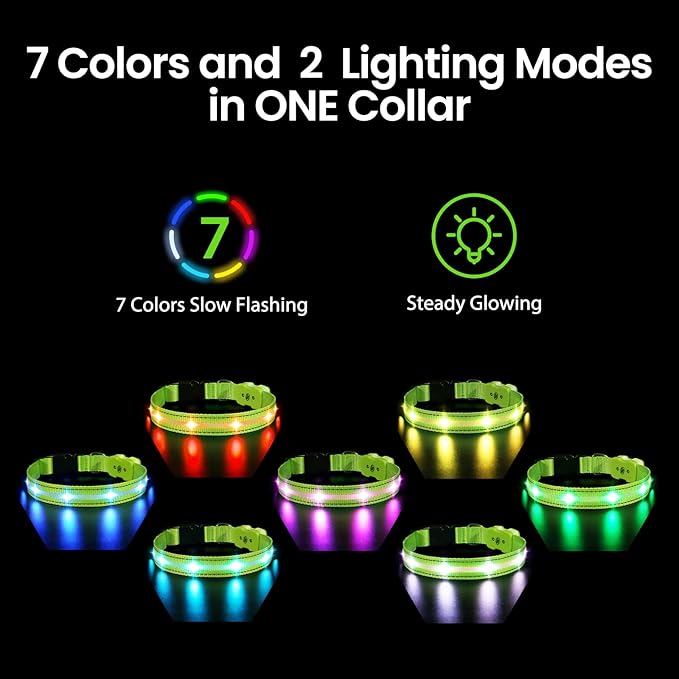 MASBRILL Light Up Dog Collar - RGB LED, Rechargeable, Water-Resistant Glow Up Night Walking Collar for Small to Large Dogs