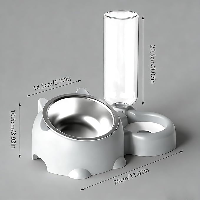 Cat Food and Water Bowl Set, Automatic Dog Dish Bowl with Water Dispenser, Removable Drinking and Eating Bowls, No-Spill Pet Feeder for Puppy, Medium Dogs & Cats (Blue)