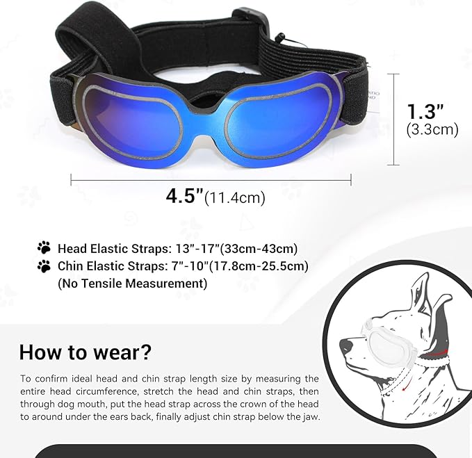 Namsan Dog Goggles Small Breed, Anti-UV Sunglasses for Dogs Small Breeds, Windproof Riding Dog Eye Protection, Yorkie Glasses with Elastic Straps, Easy Put-on/Adjustable, Bright Blue