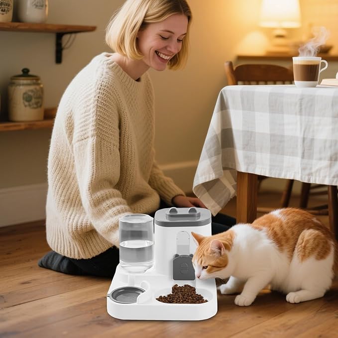 Auto Dog Feeder -27x23x27cm Automatic Feeder Cat Dry Food Water Dispenser | Large Capacity Dog Food Dispenser Waterer Station for Home Indoor Kitten Puppy Small Medium Breed