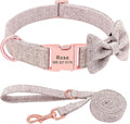 Fashion Personalized Dog Collar Custom Nylon Dog Collars Engraved Name ID Adjustable for Small Medium Large Dog Chihuahua Bownot Set Brown L
