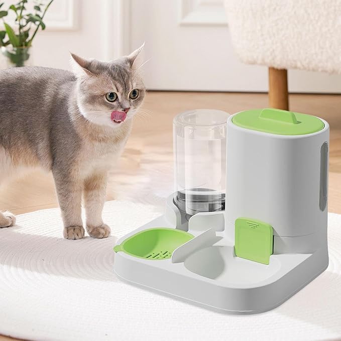 Automatic Pet Feeder Waterer, Cat Feeder, Dog Bowl, Removable Portable Water Dispenser, Green