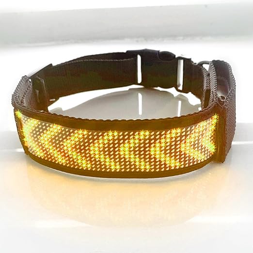 Programmable LED Collar, Rechargeable, Pet Dog Safety Flashing Light Up Neck, Mobile (Yellow)
