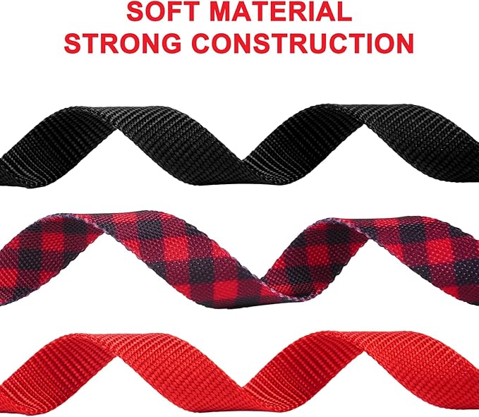 azuza 3 Pack Christmas Nylon Dog Collars Buffalo Check Durable and Comfortable Dog Collars with ID Tag Ring Adjustable for Medium Dogs, M (14-20inch)