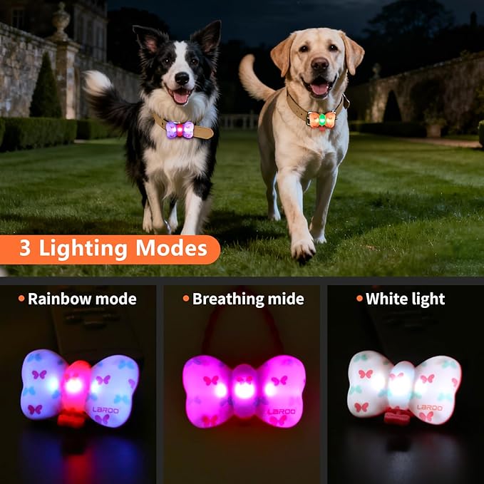 LaRoo Dog Collar Lights for Night Walking,USB-C Rechargeable Dog Lights，Only 12g for Small Dogs, 3 Modes Colored Lights,Waterproof LED Collar Charm for Nighttime Running,Pet Camping Essentials(Red)