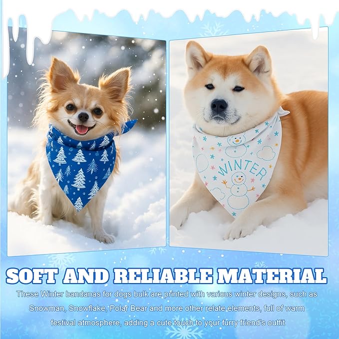 Preboun 50 Pcs Winter Dog Bandanas Bulk Blue Snowflakes Snowmen Bandanas for Dogs Triangle Kerchief Bibs Scarf Set for Pet Costume Photo Props Accessories Pet Shops, 25 Styles (19.7 x 13.8 x 13.8)