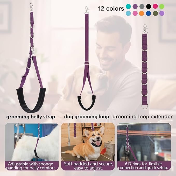 Dog Grooming Loops Supplies Pet Dog Grooming Belly Straps Belly Band Black Solf Comfrotable & Adjustable Grooming Tools for Grooming Tables Arms Ideal for Groomers (Blue)