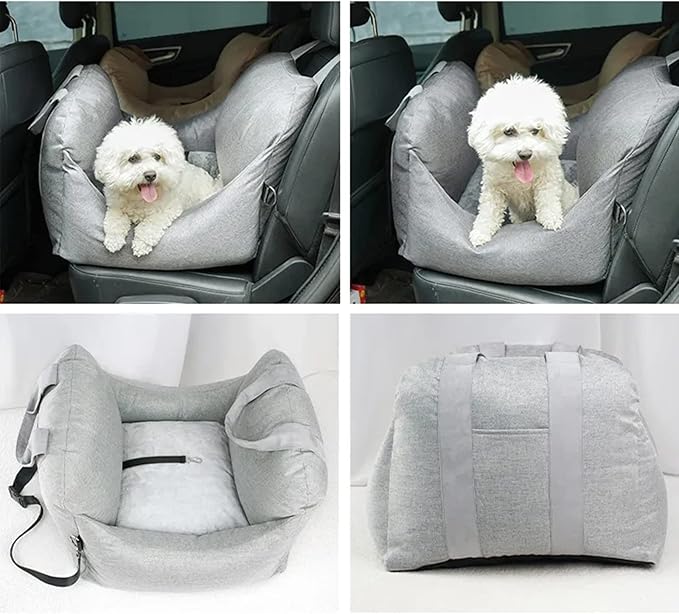 Dog Car Seat Pet Booster Seat for Small Dogs Under 22 lbs Fully Detachable and Washable for Travel Carrier Bed with Carrier Handles and Non-Slip Base