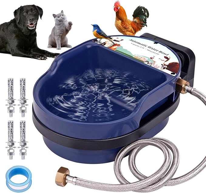 Automatic Dog Water Bowl Dispenser Wall Mounted and Freestanding, 2L Automatic Dog Water Feeder with Hose for Outdoor and Indoor Use, Pet Waterer for Dogs and Cats Bird Chicken