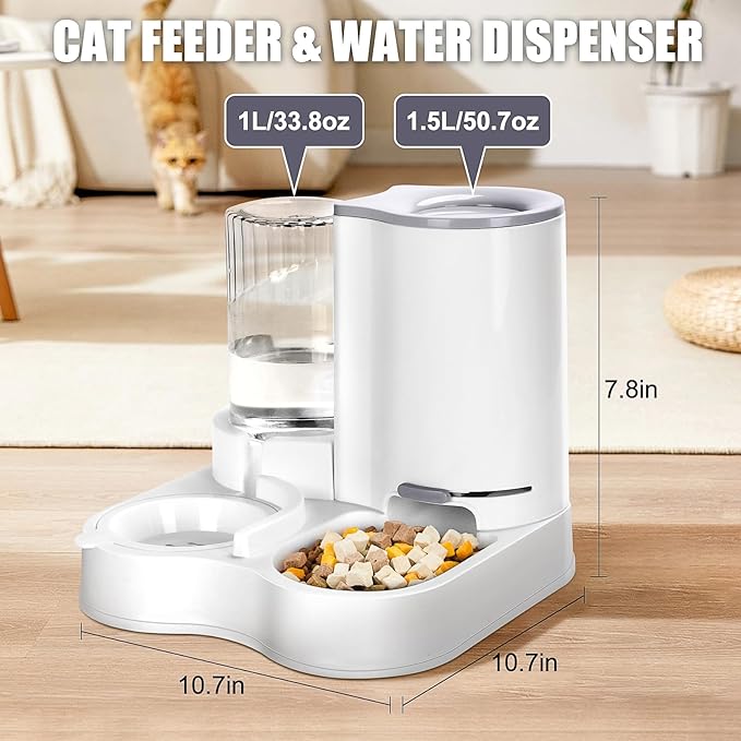 2 in 1 Pet Feeder and Water Dispenser, Automatic Cat Food and Water Dispenser, Gravity Pet Feeder for Small Medium Dog Puppy Cat Kitten