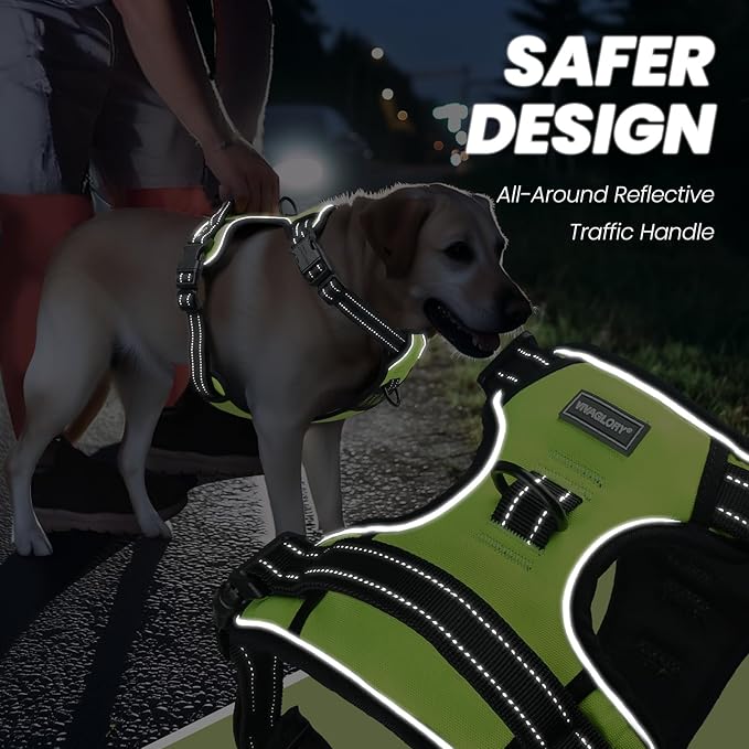VIVAGLORY Dog Harness Easewalk No Pull Dog Harness with Handle Front Clip & Back Clip for Training Walking Lifting, No Pull Adjustable Easy On Padded Comfortable for Pet, XL, Bright Yellow - Plain