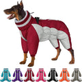 SUNFURA Full Body Dog Coat - Warm Fleece Jacket for Large Dogs, Turtleneck Winter Coats with Harness, Reflective Dog Snowsuit Windproof Puffer Jackets with Legs for Weimaraner, Burgundy XL