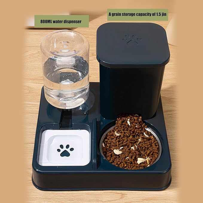 2IN1 Automatic Feeder for Small Dog Cats Food Double Bowl Food Container and Water Dispenser Pet Dishware Automatic Dog with Water Dispenser Stainless Steel Pet
