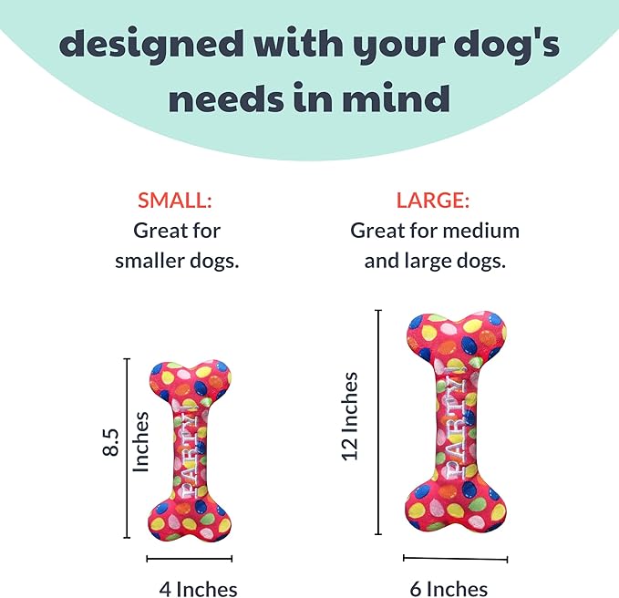 Huxley & Kent for Dogs - Party Time Pink Bone (Large) - Birthday Power Plush Dog Toy with Squeaker - Funny & Cute Dog Toy - H&K Squeaky