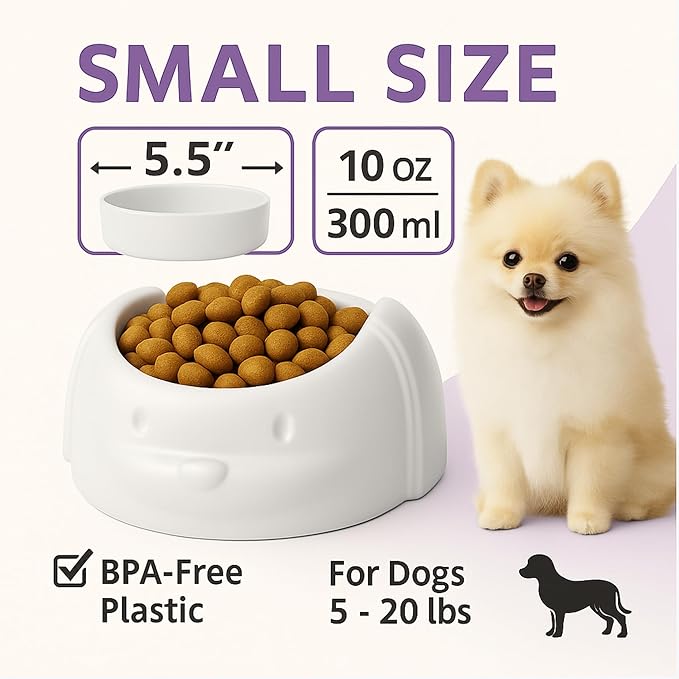 Dishes for Medium and Small Pets – No Spill Dog Food and Water Bowl – Non-Slip Dog Maze Food Bowl, Dishwasher Safe, Odor-Resistant, Lightweight Puppy Feeding Station. (White, Small)