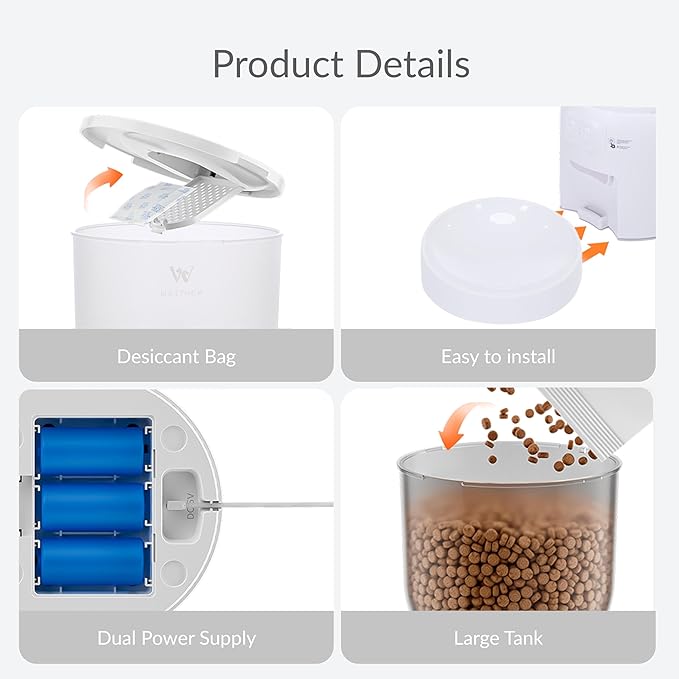 Smart Pet Feeder for Cats and Dogs – 3L Automatic Food Dispenser with App Control, 2.4GHz WiFi Timed & Portion Control 10 Meals/Day Dual Power Supply Airtight Lid – Ideal for Small Pets Indoor