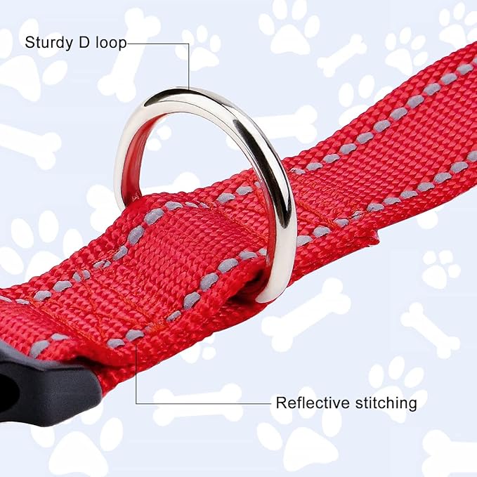 FunTags Reflective Dog Collar, Sturdy Nylon Collars for Puppy and Extra Small Girl and Boy Dogs, Adjustable Dog Collar with Quick Release Buckle,Red,3/8" Width
