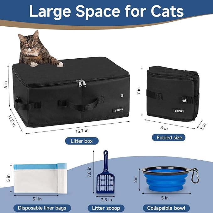 Console Dog Car Seat for Small Dogs Cats Portable Cat Travel Litter Box with Lid and 10 Pcs Disposable Liner Bags Black