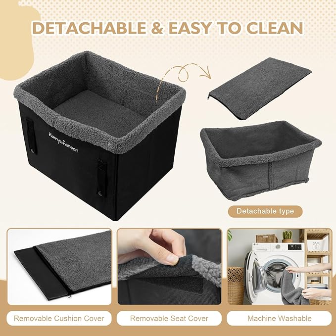 Dog Car Seat for Small Dogs, Dual Side Safe Straps Booster Seat for Small Pets up to 25lbs, Washable & Detachable(Black/Dark Grey)