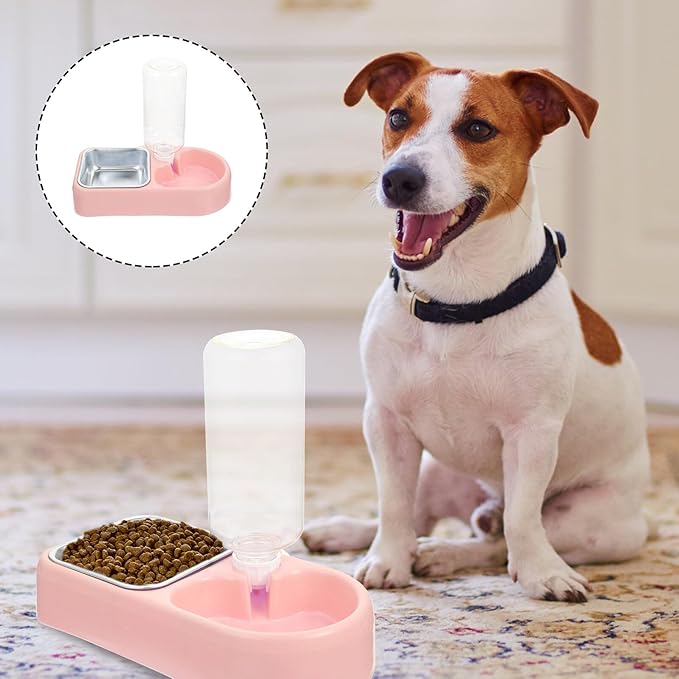 KESYOO Detachable Automatic Water Dispenser Dog Bowl Hanging Anti-Fall Cat Feeder Dual Bowls for Cage Pets, Pink, Suitable for Puppies and Cats