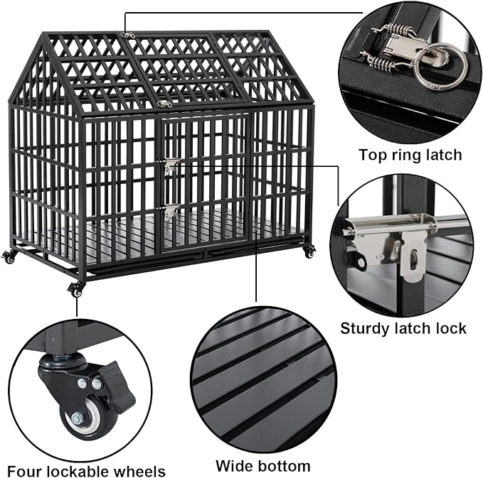 Heavy Duty Dog Crate, ACIDBOLT 52 Inch Indestructible Escape Proof XL Metal Dog Kennel Cage for Large Medium Small Dogs, Indoor High Anxiety Pet Crate with 2 Door, 4 Lockable Wheels and Removable Tray