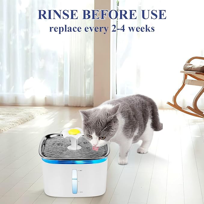 16 Pcs Cat Fountain Replacement Filters：8 Pack Cat Water Fountain Replacement Filters & 8 Pack Pre-Filter Sponges, Pet Fountain Filter Fit for 95oz/2.8L Automatic Pet Fountain Cat Water Fountain