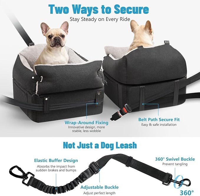 EASTBLUE Dog Booster Car Seat: Elevated Car Seat for Small Medium Dogs 0-35 lbs Washable & Safety Dog Travel Bed with Memory Foam Cushions for Pet Puppy Cat