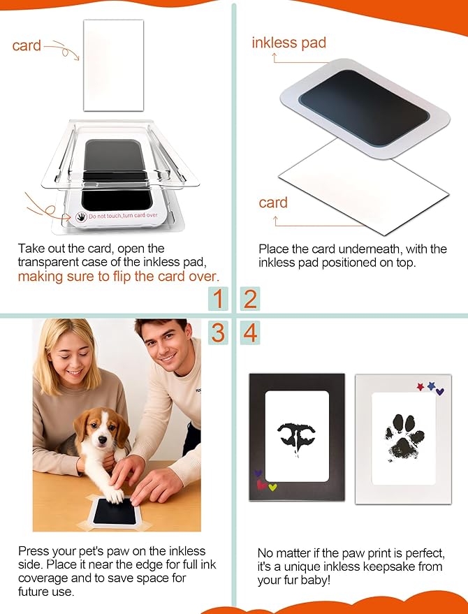 CLUCKHUB Paw Print Kit for Dogs, Inkless Clean Touch 2.3×3.7 in, Dog Nose Print Kit with Ink Pad, Frames and Stickers, Mess-Free for Cats Puppies Kittens Memorial