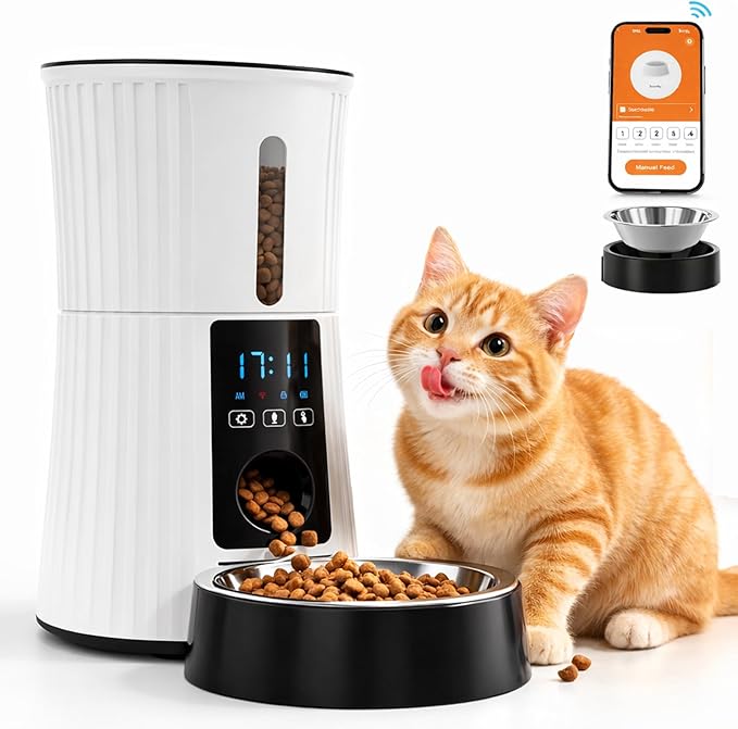Simple Deluxe Automatic Cat Feeder, Wi-Fi - 4L Dry Food Dispenser for Cat and Dog with APP Control | 10 Meals | 10s Voice Recorder | Programmable 50 Portions | Dual Power Supply | Desiccant Bag, White