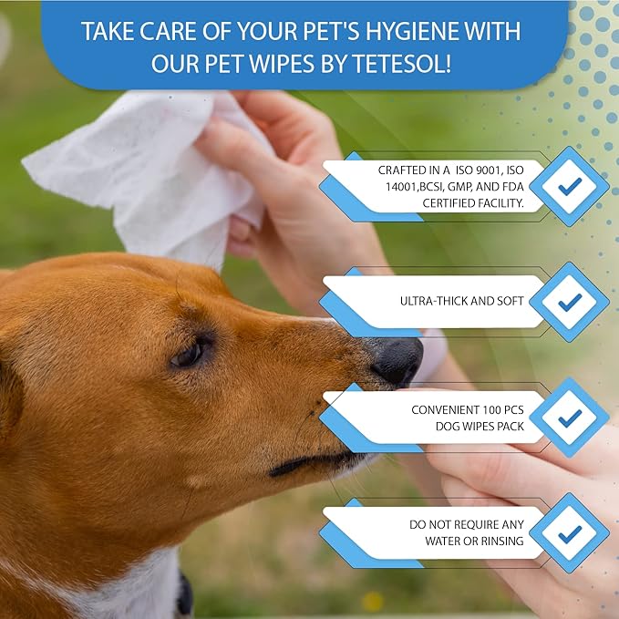 Dog Wipes for Pets Cats-100 Count All Purpose Unscented Wet Wipes for Paw Butt Cleaning,Grooming,AlcoholFree,Vitamin E,pH Balanced