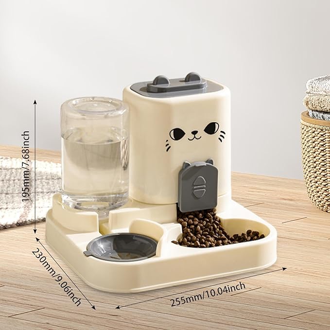 2 in 1 Automatic Pet Feeder and Water Dispenser, 1800ml Dry Food 800ml Water Capacity, Portable Cat Dog Food Bowl for Small Animals- Gray