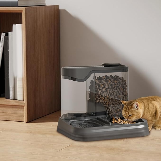 Pet Feeder and Water Dispenser Set, 2 in 1 Cat Food and Water Bowl Set - Large Capacity Automatic Dog Feeder with Water Dispenser for Puppy, Medium Dogs & Cats (Black)