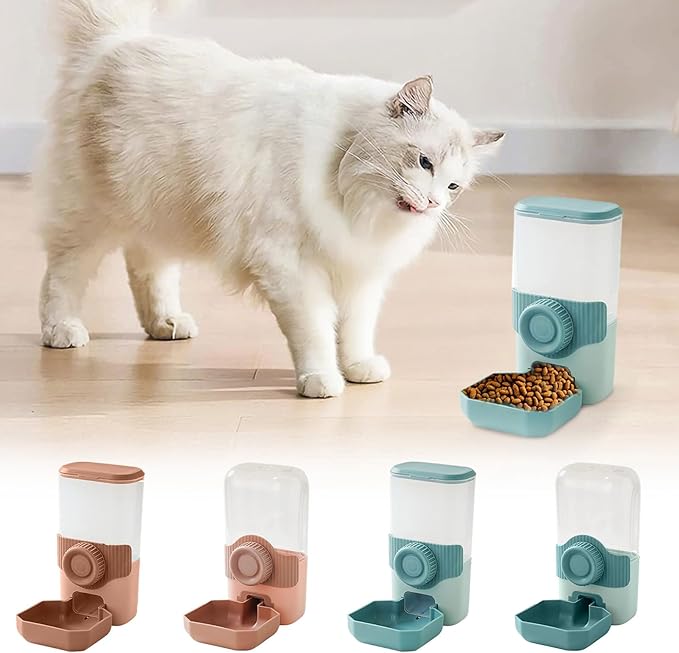Hanging Cage Automatic Small Pet Food Bowl Water Bottle Dispenser, Auto Pet Feeder and Waterer Set, Suitable for Small Dogs, Cats, Kittens, Puppies, Rabbits, Chinchillas(900ML) (Coffee)