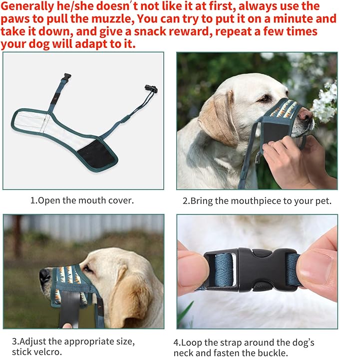 HEELE Dog Muzzle,Soft Nylon Muzzle Anti Biting Barking Chewing,Air Mesh Breathable Drinkable Adjustable Loop Pets Muzzle for Small Medium Large Dogs 4 Colors 4 Sizes (P-Green Valley, XL)