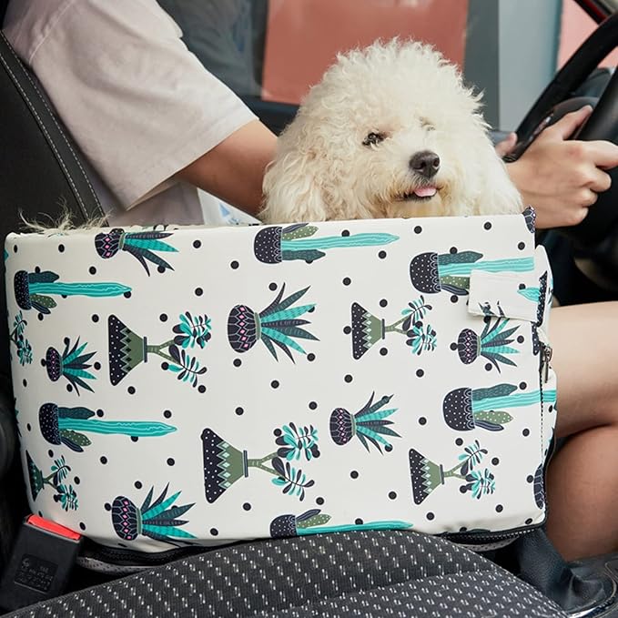 Dog Car Seats for Small Dogs, Dog Cat Car Booster Seat on Car Armrest Console Dog Car Seat Interactive Pet Car Carrier Bed for Small Pets,Safety Tethers Included, Suitable for Most Car
