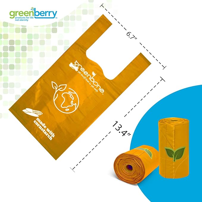 Greenbone BioBase Cat or Dog Poop Bags Rolls with Handle Tie, Large Leak Proof- Pink, Green, Orange, Blue Variety bulk pack -18 rolls - 216 refills