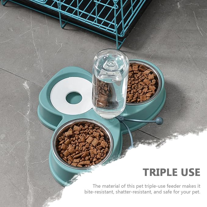 YARNOW Automatic Pet Feeder and Waterer Double Bowl 720ml Stainless Steel Bowls Anti-Skid Household Kitten and Dog Water Dispenser for Home Use