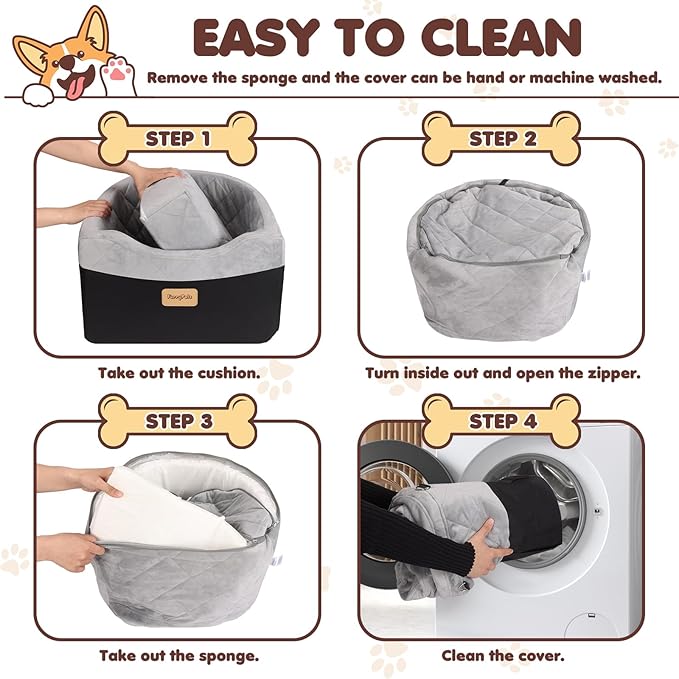 Dog Car Seat for Small/Medium Dogs, Memory Foam Dog Booster Seat with Washable Removable Cover, Storage Pockets and Thick Cushion, Black Part is Waterproof and Abrasion-Resistant
