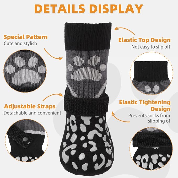 KOOLTAIL Dog Socks to Prevent Licking Paws for Hardwood Floors Anti Slip, Winter Warm Pet Boots&Paw Protector with Grippers, Double Sides Puppy Shoes Booties for Small Medium Large Senior Dogs