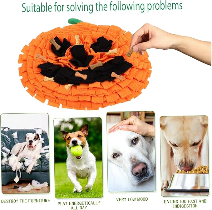 VICASKY Pumpkin Dog Snuffle Mat Pet Training Cushion for Mental Stimulation Interactive Feeding Reduces Stress and Encourages Natural Foraging Skills