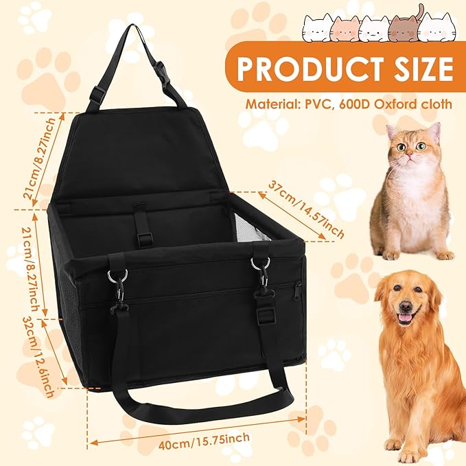 Oxford Cloth Car Pet Booster Seat Adjustable Strap Large Capacity Car Dog Bag Carrier W Safety Lock for Puppy Cat Travel