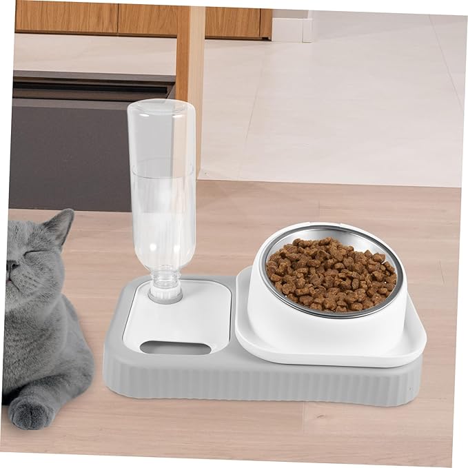 HANABASS Automatic Pet Feeder and Water Dispenser Set Removable Bowls for Food and Water Non-Spill Design for Cats and Dogs Easy to Clean and Refill Grey and White