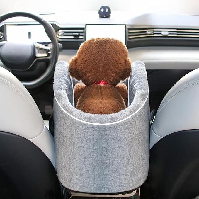 Dog Console Car Seat - Pet Center Console Doggie Seat, Armrest Booster for Dogs and Cats - Washable, Travel Bags Included