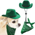 Dog Cowboy Hat and Bandana Scarf Dog Cat Sombrero Puppy Hat Dog Cat Costume Cosplay Cap Puppy Pet Dog Cat Holiday Pet Party Decoration (Green)
