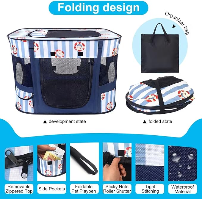 Foldable Dog Playpen Indoor,Expandable Puppy Playpen,Portable Pet Playpen for Small Animals,Waterproof Exercise Kennel Tent Crate for Travel,Camping, Home & Outdoor Use