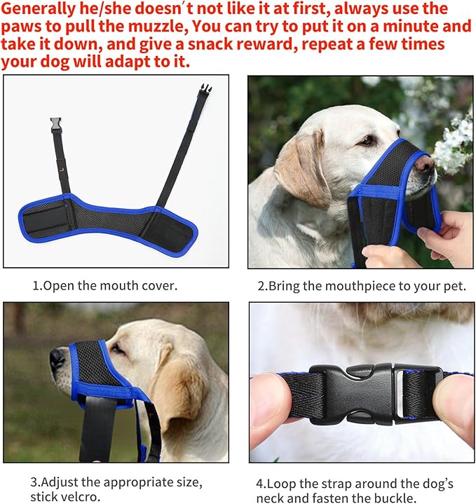 HEELE Dog Muzzle,Soft Nylon Muzzle Anti Biting Barking Chewing,Air Mesh Breathable Drinkable Adjustable Loop Pets Muzzle for Small Medium Large Dogs 4 Colors 4 Sizes (Blue, S)