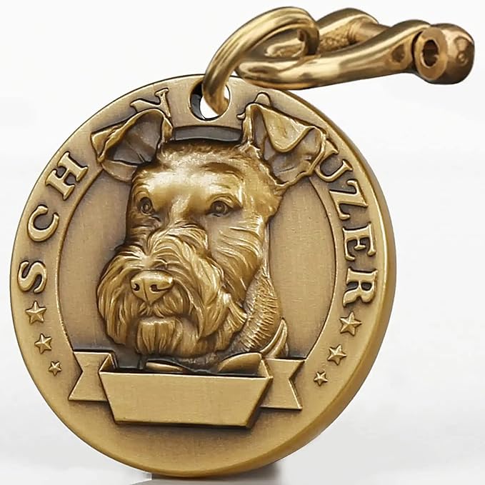 Vintage Pure Copper Pet ID Tags,Personalized Dog Tags,Three-Dimensional Relief Pet Pattern,Lettering on The Front and Back,Custom Pet Tags (B22-Schnauzer)